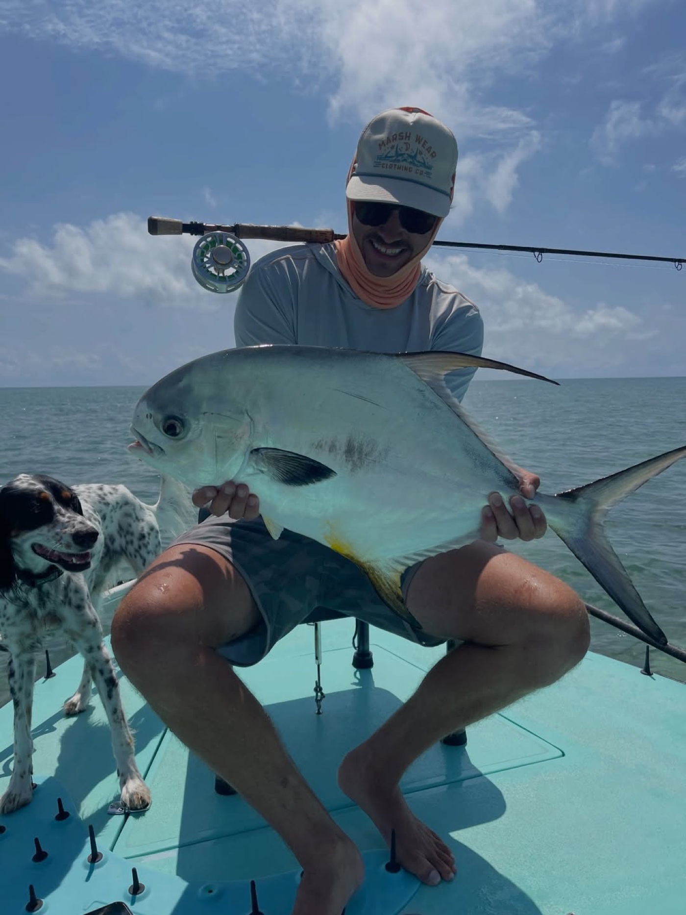 Pierce August on the bow of a flats boat in the Florida Keys